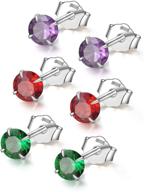 sterling silver round-cut solitaire cz stud earrings set - mixed colors cubic zirconia stud earrings, hypoallergenic gift for women, men, girls, and teens logo