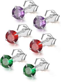 img 4 attached to Sterling Silver Round-Cut Solitaire CZ Stud Earrings Set - Mixed Colors Cubic Zirconia Stud Earrings, Hypoallergenic Gift for Women, Men, Girls, and Teens