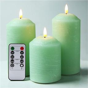 img 4 attached to 🕯️ Eywamage Green Flameless Pillar Candles with Remote Control, Flickering Christmas LED Candles Battery Operated, Textured Real Wax