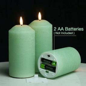 img 2 attached to 🕯️ Eywamage Green Flameless Pillar Candles with Remote Control, Flickering Christmas LED Candles Battery Operated, Textured Real Wax