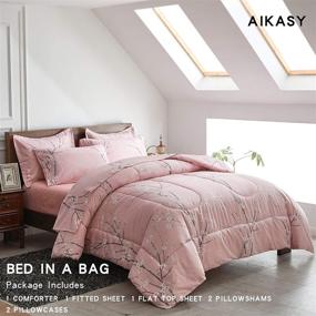 img 3 attached to AIKASY 7 Piece Queen Size Bed in a Bag Set - Floral Print - Soft Microfiber - Reversible Comforter Set with Pillow Shams, Sheets, and Pillowcases (Pink, Queen)