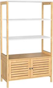 img 2 attached to 🚽 SONGMICS Bamboo Bathroom Cabinet with Double Doors, Free-Standing Bathroom Storage, 3 Shelves, Natural and White, 27.6 x 11.8 x 47.2 Inches, UBCB010N01