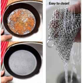 img 3 attached to 🧽 LauKingdom Stainless Steel Cast Iron Cleaner - Premium 316L Chainmail Scrubber for Cast Iron Pan, Ultra-Hygienic Anti-Rust Scraper with Corner Ring, Square Design (8x6 inch)