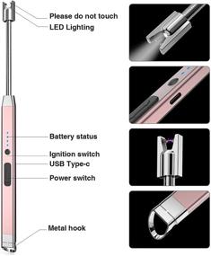 img 2 attached to Революционная зажигалка для свечей розового цвета с электрическим зажиганием - перезаряжаемая USB-дуговая зажигалка с LED-подсветкой, идеально подходит для свечей, кемпинга и гриля.