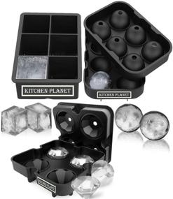 img 4 attached to Kitchen Planet Ice Cube Trays Silicone Variety Set - Large Ice Cube Mold for Whiskey or Drinks, Sphere Ice Ball Maker, Diamond Ice Cube Tray with Lid. Improved Design, Funnel & Syringe Included