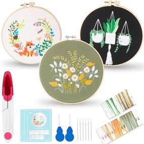 img 4 attached to 🧵 TerSale 3 Pack Embroidery Kit: Ideal for Beginners; Stamped Patterns, Instruction Guide, Full Set of Tools Included!