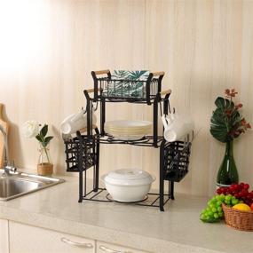 img 2 attached to 🍽️ TQVAI 3 Tier Buffet Caddy with Mugs Hooks - Organize Utensils, Plates, and Napkins for Kitchen, Dining, Entertaining, Parties, and Picnics