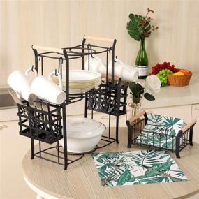 img 1 attached to 🍽️ TQVAI 3 Tier Buffet Caddy with Mugs Hooks - Organize Utensils, Plates, and Napkins for Kitchen, Dining, Entertaining, Parties, and Picnics