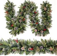 homekaren 9ft christmas garland with snowy effect, 50 lights, red berry and pine cone decor, 50 led light timer - perfect for mantle, staircase, indoor, and outdoor use логотип