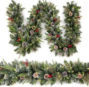 img 4 attached to HomeKaren 9ft Christmas Garland with Snowy Effect, 50 Lights, Red Berry and Pine Cone Decor, 50 LED Light Timer - Perfect for Mantle, Staircase, Indoor, and Outdoor Use