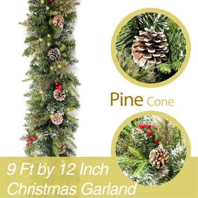 img 3 attached to HomeKaren 9ft Christmas Garland with Snowy Effect, 50 Lights, Red Berry and Pine Cone Decor, 50 LED Light Timer - Perfect for Mantle, Staircase, Indoor, and Outdoor Use