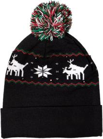 img 2 attached to 🎄 Windy City Novelties LED Light-up Knitted Ugly Sweater Holiday Xmas Christmas Beanie - 3 Flashing Modes (FA La La Beanie): Festive and Fun Holiday Headwear!