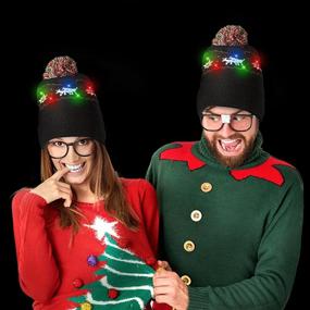 img 1 attached to 🎄 Windy City Novelties LED Light-up Knitted Ugly Sweater Holiday Xmas Christmas Beanie - 3 Flashing Modes (FA La La Beanie): Festive and Fun Holiday Headwear!