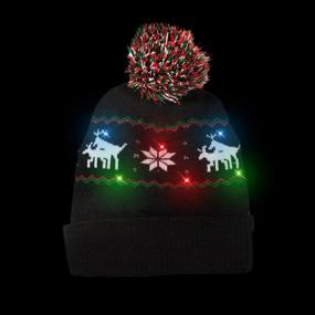 img 3 attached to 🎄 Windy City Novelties LED Light-up Knitted Ugly Sweater Holiday Xmas Christmas Beanie - 3 Flashing Modes (FA La La Beanie): Festive and Fun Holiday Headwear!