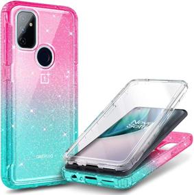 img 4 attached to 📱 NZND Case for OnePlus Nord N100: Full-Body Shockproof Rugged Bumper Cover with Screen Protector - Glitter Pink/Aqua