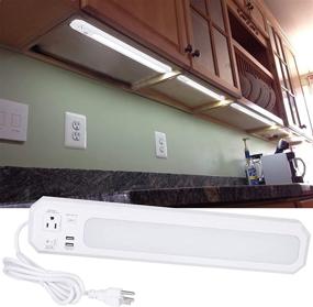 img 4 attached to 💡 18-inch Plug-in LED Magnetic Under-Cabinet Light with USB Ports and Power Outlet - Cool White 4000K Dimmable Closet Lighting