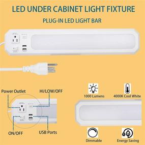 img 3 attached to 💡 18-inch Plug-in LED Magnetic Under-Cabinet Light with USB Ports and Power Outlet - Cool White 4000K Dimmable Closet Lighting