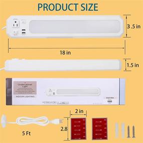 img 2 attached to 💡 18-inch Plug-in LED Magnetic Under-Cabinet Light with USB Ports and Power Outlet - Cool White 4000K Dimmable Closet Lighting