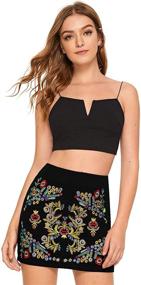 img 2 attached to 🌸 Casual Floral Embroidered Bodycon Short Mini Skirt for Women by SheIn