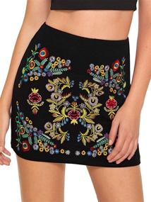 img 4 attached to 🌸 Casual Floral Embroidered Bodycon Short Mini Skirt for Women by SheIn