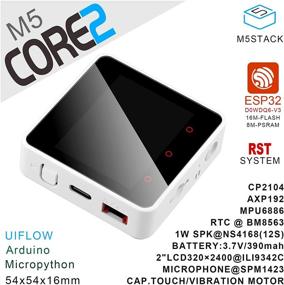 img 3 attached to Разработочный комплект M5Stack Core2 ESP32 второго поколения: микроконтроллер CP2104, инерциальный измеритель MPU 6886, двумоядерный процессор с тактовой частотой 240 МГц, два 32-битных ядра LX6, 16 МБ флеш-памяти и 8 МБ PSRAM, поддержка Bluetooth и Wi-Fi, compatible with UIFlow, MicroPython и Arduino.