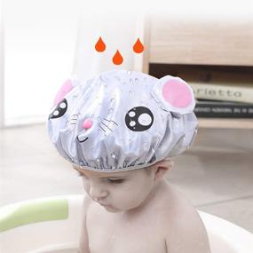 img 3 attached to 🐸 Cute AZFUNN 3-Pack Kids Shower Caps: Piggy Frog Hamster - Double Layer Waterproof Bath Hats for Girls!