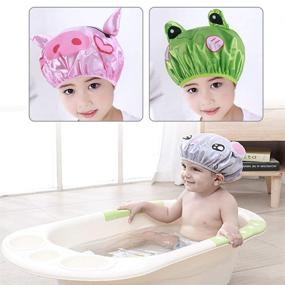 img 1 attached to 🐸 Cute AZFUNN 3-Pack Kids Shower Caps: Piggy Frog Hamster - Double Layer Waterproof Bath Hats for Girls!