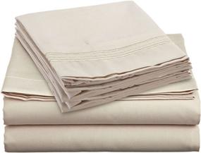 img 1 attached to 🛏️ Split Cal King Royal Collection 1900 Egyptian Cotton Bamboo Quality Bed Sheet Set - Wrinkle Free and Shrinkage Free in Split Cal King Ivory/Vanilla