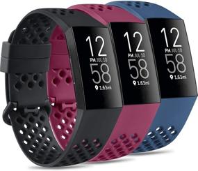 img 4 attached to 📿 Silicone Bands Pack for Fitbit Charge 4 / Charge 3 SE: Soft, Waterproof, and Stylish Replacement Wristbands for Women and Men (Small, Wine Red+Black+Navy Blue)