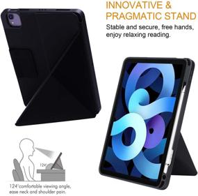 img 2 attached to 📱 Origami iPad Pro 12.9-Inch Case 2021/2020/2018 - Multi-Angle Magnetic Stand, Soft TPU Back Cover with Pencil Holder (Black)