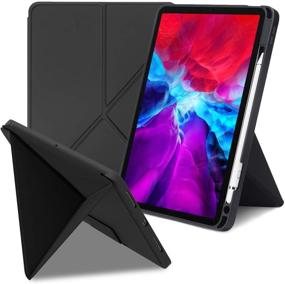 img 4 attached to 📱 Origami iPad Pro 12.9-Inch Case 2021/2020/2018 - Multi-Angle Magnetic Stand, Soft TPU Back Cover with Pencil Holder (Black)