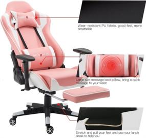 img 3 attached to 🕹️ NOKAXUS YK-6008-PINK: Large Gaming Chair with Massager Lumbar Support, Retractible Footrest & Adjustable Backrest - Ergonomic Racing Seat in Pink PU Leather