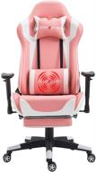 🕹️ nokaxus yk-6008-pink: large gaming chair with massager lumbar support, retractible footrest & adjustable backrest - ergonomic racing seat in pink pu leather логотип