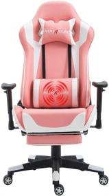 img 4 attached to 🕹️ NOKAXUS YK-6008-PINK: Large Gaming Chair with Massager Lumbar Support, Retractible Footrest & Adjustable Backrest - Ergonomic Racing Seat in Pink PU Leather