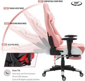 img 2 attached to 🕹️ NOKAXUS YK-6008-PINK: Large Gaming Chair with Massager Lumbar Support, Retractible Footrest & Adjustable Backrest - Ergonomic Racing Seat in Pink PU Leather