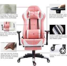 img 1 attached to 🕹️ NOKAXUS YK-6008-PINK: Large Gaming Chair with Massager Lumbar Support, Retractible Footrest & Adjustable Backrest - Ergonomic Racing Seat in Pink PU Leather