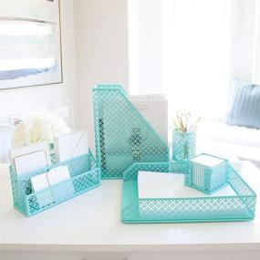 img 2 attached to 💧 BLU MONACO Aqua Teal 6 Piece Cute Desk Organizer Set - Women's Desk Organizers and Accessories - Cute Office Desk Accessories for Desktop Organization