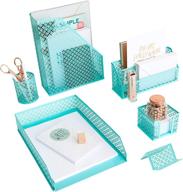 💧 blu monaco aqua teal 6 piece cute desk organizer set - women's desk organizers and accessories - cute office desk accessories for desktop organization логотип