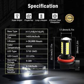 img 1 attached to 🔦 BRISHINE H11 LED Fog Light Bulbs - Super Bright 2800 Lumens, 5730 33-SMD H8 H16 H11LL H8LL LED Bulbs for Fog Lights or Daytime Running Lights DRL, 6000K Xenon White (2 Pack)