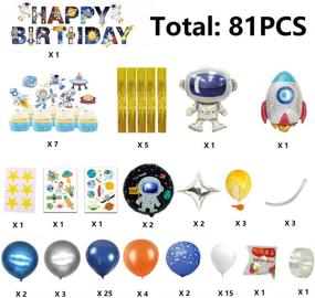 img 3 attached to 🚀 81-Piece Outer Space Theme Birthday Party Decorations: Happy Birthday Banner, Balloons, Tattoo Stickers, Cake Toppers for Boys Party, Astronaut Party Supplies