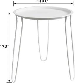 img 3 attached to 🌼 HollyHOME Small Round Metal Tray End Table, Sofa Table Accent Side Table for Outdoor & Indoor Use – Anti-Rust, Waterproof, Coffee Table with Hairpin Legs, Dimensions: (H) 17.8" x (D) 15.55", Color: White