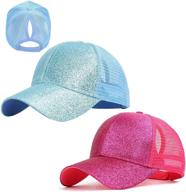 👧 gellwhu 2 pack kids girls glitter ponytail baseball hat: sparkly messy buns ponycaps with visor logo