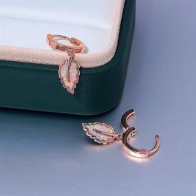 img 2 attached to Opal Jewelry Gift: CiNily Small Hoop Earrings for Girls - Gold Plated Leaf Dangle Earrings