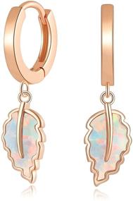 img 4 attached to Opal Jewelry Gift: CiNily Small Hoop Earrings for Girls - Gold Plated Leaf Dangle Earrings