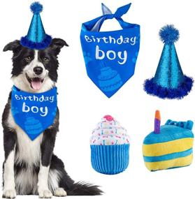 img 4 attached to 🎂 Gofshy Dog Birthday Cake Toys: Party Decorations and Chewable Gifts for Dog Birthday Party, with Bandana and Hat Set - Blue (2PCS Plush Squeaky Toys for Boys)