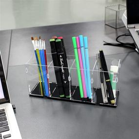 img 2 attached to 🖊️ Organize Your Desk in Style with Ogeee Acrylic Clear Pencil Holders, Pen Holder, Makeup Brush Organizer - 4 Compartments for Office, Vanity, and More!