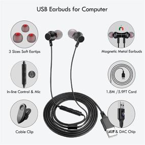 img 1 attached to CGS-W1B USB Earbuds with Microphone - Long 1.8M Cord, Ideal for Laptop, Desktop, Gaming & More!