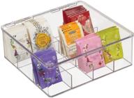 🍵 mdesign plastic stackable tea bag organizer storage bin - clear, perfect for cabinets, countertops, pantry – holds beverage bags, cups, pods, packets, condiment accessories логотип