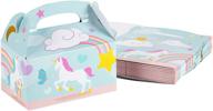 unicorn treat boxes - pack of 24 paper party favor boxes for birthdays and events - 2 dozen goodie boxes with gable design, measuring 6 x 3.3 x 3.6 inches logo