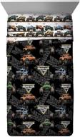 🏁 monster jam tracks full comforter: premium soft bedding with grave digger & megalodon - fade resistant microfiber (official monster jam product) logo